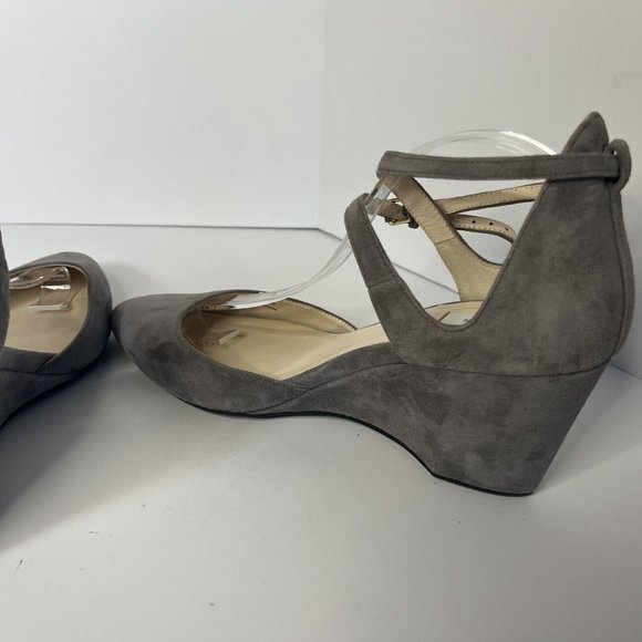 Cole Haan Women's Sz 7.5 B Lacey Suede Walnut Wedge Ankle Strap 3" Heels NWNT - Picture 7 of 12